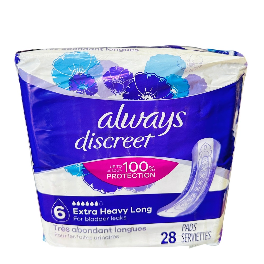 Always Discreet Extra Heavy Long Bladder Leak Pads Size 6 28 Count NEW NOS HTF